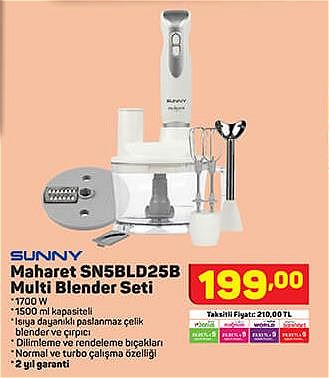 Sunny Maharet SN5BLD25B Multi Blender Seti 1700 W image