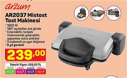 Arzum AR2037 Mistost Tost Makinesi 1800 W image