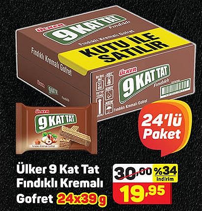 Ülker 9 Kat Tat Fındıklı Kremalı Gofret 24x39 g image