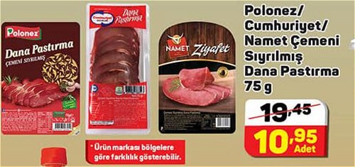 Polonez/Cumhuriyet/Namet Çemeni Sıyrılmış Dana Pastırma 75 g image