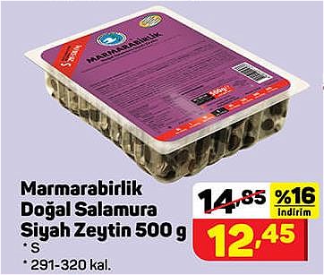 Marmarabirlik Doğal Salamura Siyah Zeytin 500 g S 291-320 kal. image