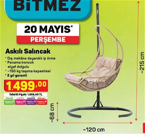 Erinöz Askılı Salıncak 68x120x215 cm image