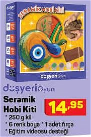 Düşyeri Oyun Seramik Hobi Kiti 250 g Kil 6 Renk Boya 1 Adet Fırça image