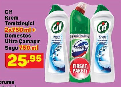 Cif Krem Temizleyici 2x750 ml + Domestos Ultra Çamaşır Suyu 750 ml image