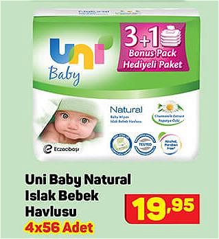 Uni Baby Natural Islak Bebek Havlusu 4x56 Adet image