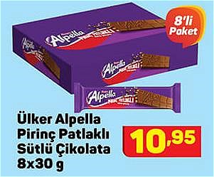 A101 Ülker Alpella Pirinç Patlaklı Sütlü Çikolata 8x30 g