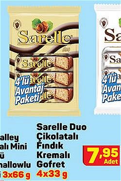 Sarelle Duo Çikolatalı Fındık Kremalı Gofret 4x33 g image