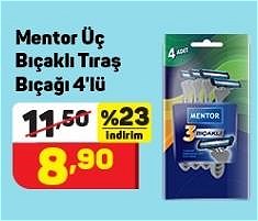 Mentor Üç Bıçaklı Tıraş Bıçağı 4'lü image