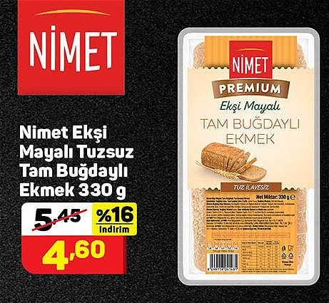 Nimet Ekşi Mayalı Tuzsuz Tam Buğdaylı Ekmek 330 g image