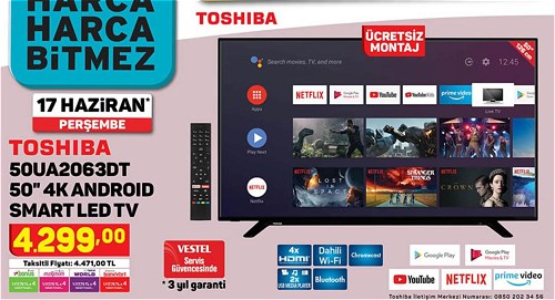 Toshiba 50UA2063DT 50" 4K Android Smart Led Tv image