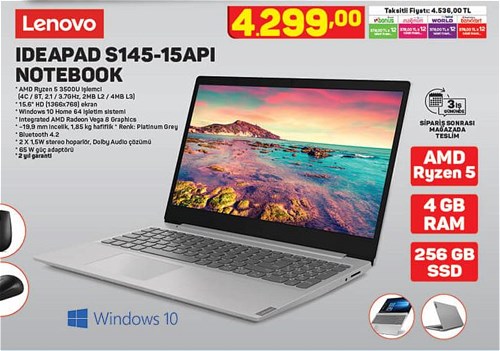 Lenovo Ideapad S145-15API 4 GB Ram 256 GB Notebook image