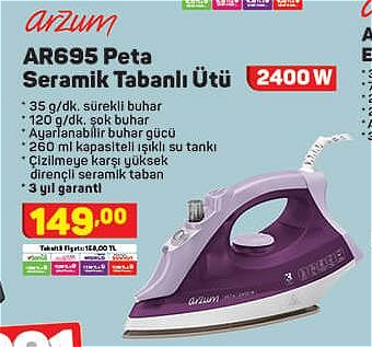 Arzum AR695 Peta Seramik Tabanlı Ütü 2400 W image