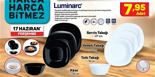 Luminarc Servis Tabağı 27 cm/Yemek Tabağı 21 cm/Tatlı Tabağı 19 cm/Kase 12 cm image