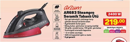 Arzum AR683 Steampro Seramik Tabanlı Ütü 2400 W image