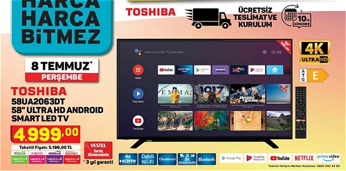 Toshiba 58UA2063DT 58" Ultra HD Android Smart Led Tv image