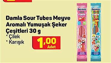 Damla Sour Tubes Meyve Aromalı Yumuşak Şeker Çeşitleri 30 g image