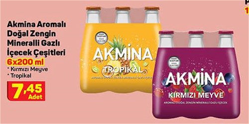 Akmina Aromalı Doğal Zengin Mineralli Gazlı İçecek Çeşitleri 6x200 ml image