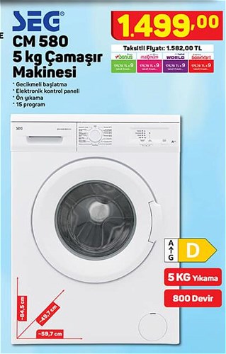 Seg CM 580 5 kg Çamaşır Makinesi image