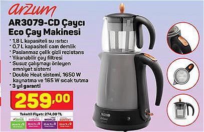 Arzum AR3079-CD Çaycı Eco Çay Makinesi 1650 W image