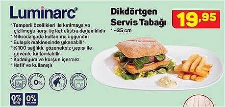 Luminarc Dikdörtgen Servis Tabağı 35 cm image