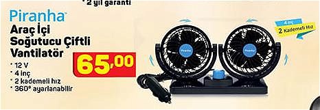 Piranha Araç İçi Soğutucu Çiftli Vantilatör 12 V image