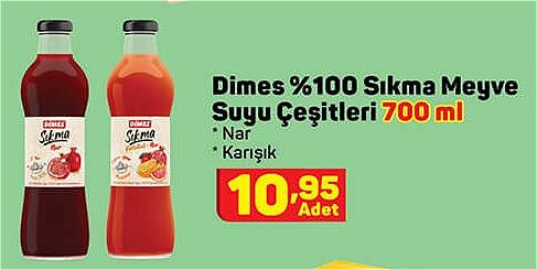 Dimes %100 Sıkma Meyve Suyu Çeşitleri 700 ml image