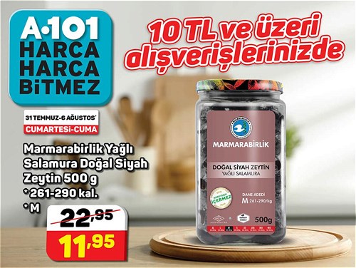 Marmarabirlik Yağlı Salamura Doğal Siyah Zeytin 500 g 261-290 kal. M image