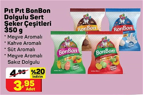 Pıt Pıt Bonbon Dolgulu Sert Şeker Çeşitleri 350 g image
