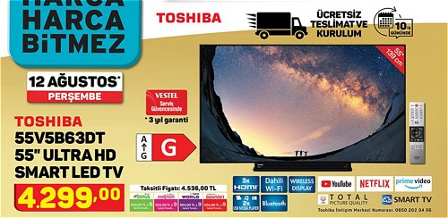 Toshiba 55V5B63DT 55" Ultra HD Smart Led Tv image