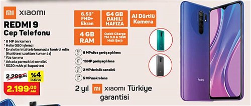 Xiaomi Redmi 9 Cep Telefonu 64 GB Dahili Hafıza image