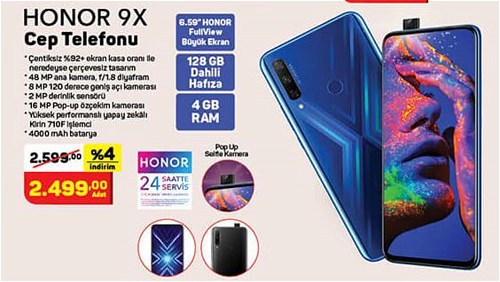 Honor 9X Cep Telefonu 128 GB Dahili Hafıza image