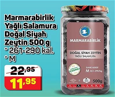 Marmarabirlik Yağlı Salamura Doğal Siyah Zeytin 500 g M 261-290 kal image