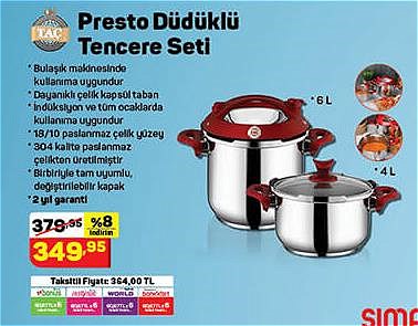 Taç Presto Düdüklü Tencere Seti 4 L + 6 L image