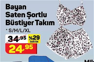 Bayan Saten Şortlu Büstiyer Takım image