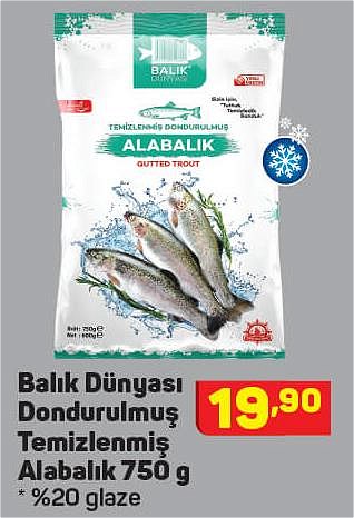 Balık Dünyası Dondurulmuş Temizlenmiş Alabalık 750 g %20 Glaze image