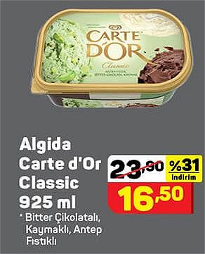 Algida Carte d'Or Classic 925 ml Bitter Çikolatalı Kaymaklı Antep Fıstıklı image