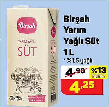 Birşah Yarım Yağlı Süt 1 l %1,5 Yağlı image