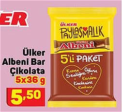 A101 Ülker Albeni Bar Çikolata 5x36 g