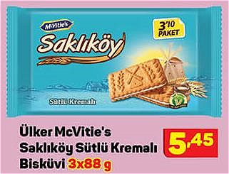 Ülker McVitie's Saklıköy Sütlü Kremalı Bisküvi 3x88 g image