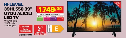 Hi-Level 39HL550 39'' Uydu Alıcılı Led Tv image