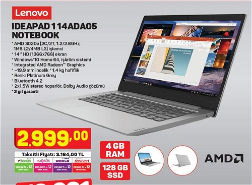 Lenovo IdeaPad 114ADA05 Notebook 4GB Ram 128 GB Ssd image