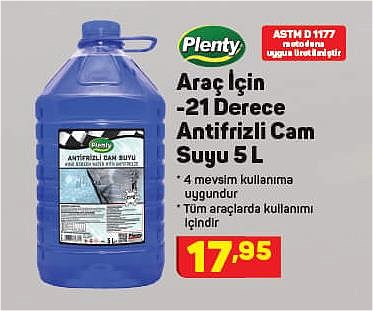 Plenty Araç İçin -21 Derece Antifrizli Cam Suyu 5 L image