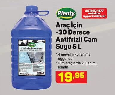 Plenty Araç İçin -30 Derece Antifrizli Cam Suyu 5 L image