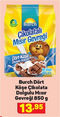 Burch Dört Köşe Çikolata Dolgulu Mısır Gevreği 850 g image