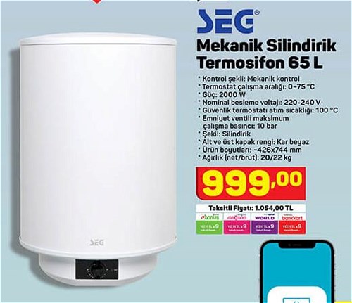 Seg Mekanik Silindirik Termosifon 65 l image