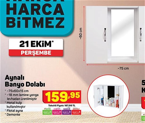 Aynalı Banyo Dolabı 75x60x15 cm image