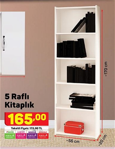 5 Raflı Kitaplık 170x56x20 cm image