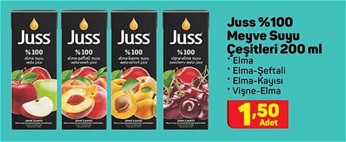 Juss %100 Meyve Suyu Çeşitleri 200 ml image