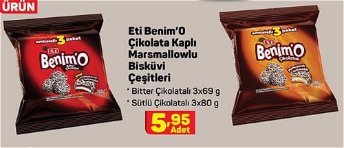 Eti Benim'O Çikolata Kaplı Marsmallowlu Bisküvi Çeşitleri/Adet image