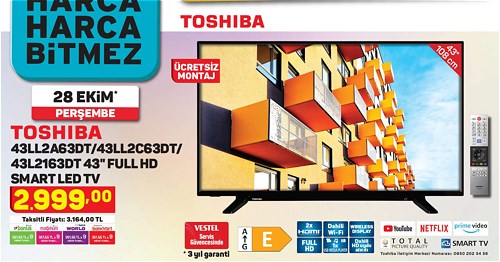 Toshiba 43LL2A63DT/43LL2C63DT/43L2163DT 43" Full HD Smart Led Tv image